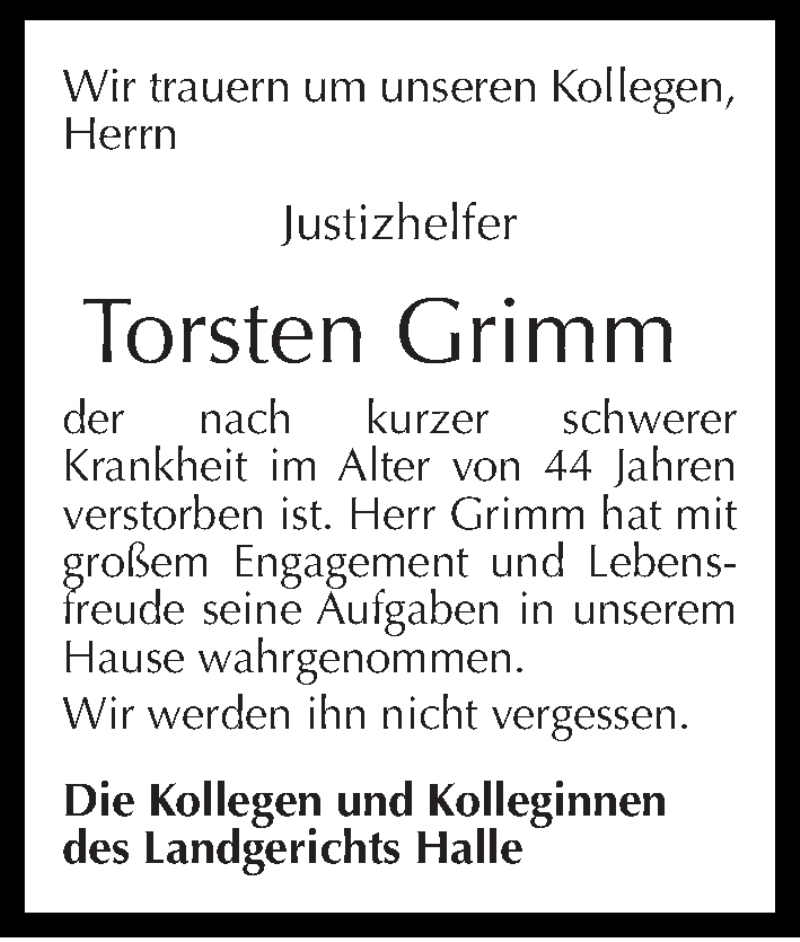  Traueranzeige für Torsten Grimm vom 08.03.2014 aus Mitteldeutsche Zeitung Halle/Saalkreis