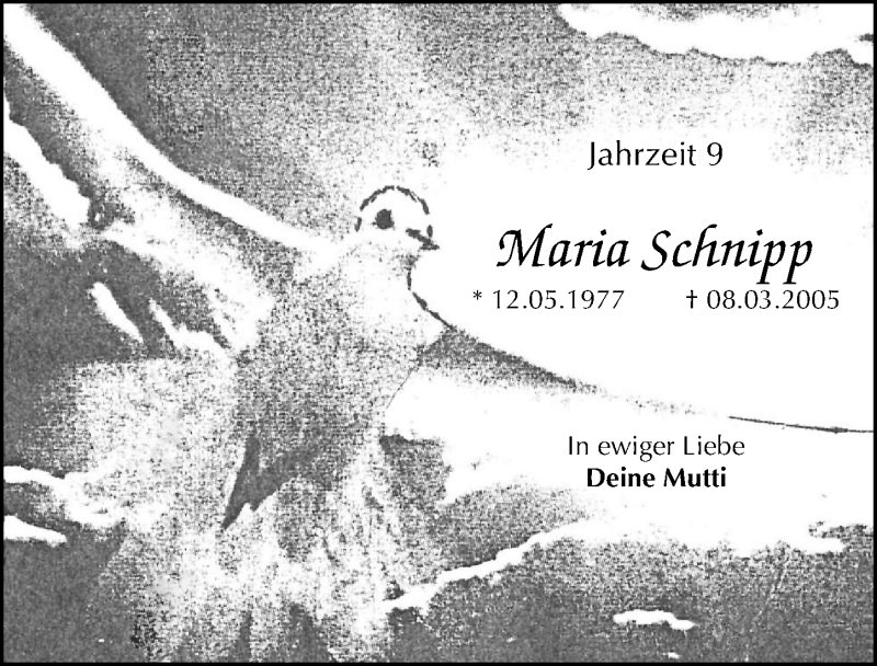  Traueranzeige für Maria Schnipp vom 08.03.2014 aus Mitteldeutsche Zeitung Halle/Saalkreis