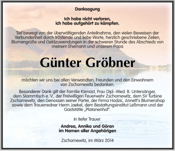 Traueranzeige von Günter Gröbner von Mitteldeutsche Zeitung Wittenberg
