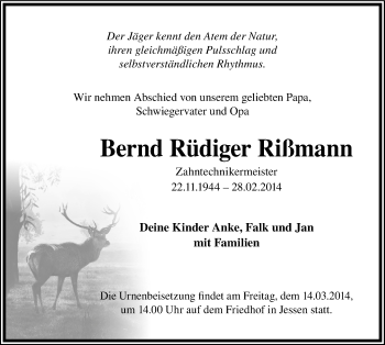 Traueranzeige von Bernd Rüdiger Rißmann von Mitteldeutsche Zeitung Wittenberg