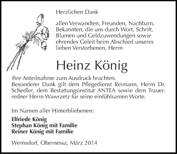 Traueranzeige von Heinz König von Mitteldeutsche Zeitung Weißenfels