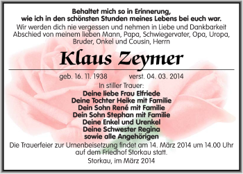Traueranzeige von Klaus Zeyner von Mitteldeutsche Zeitung Weißenfels