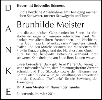 Traueranzeige von Brunhilde Meister von Mitteldeutsche Zeitung