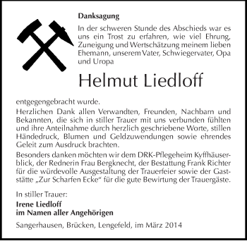 Traueranzeige von Helmut Liedloff von Mitteldeutsche Zeitung