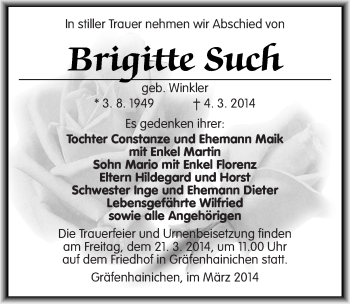 Traueranzeige von Brigitte Such von Mitteldeutsche Zeitung Wittenberg