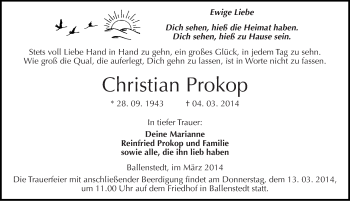 Traueranzeige von Christian Pokop von Mitteldeutsche Zeitung Quedlinburg