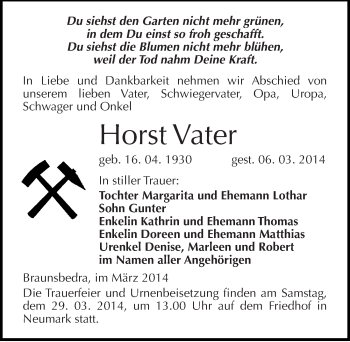 Traueranzeige von Horst Vater von Mitteldeutsche Zeitung Merseburg/Querfurt