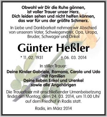 Traueranzeige von Günter Heßler von Mitteldeutsche Zeitung Wittenberg