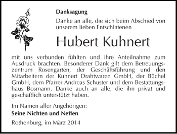 Traueranzeige von Hubert Kuhnert von Mitteldeutsche Zeitung Halle/Saalkreis