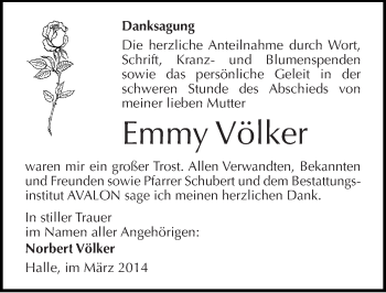 Traueranzeige von Emmy Völker von Mitteldeutsche Zeitung Halle/Saalkreis