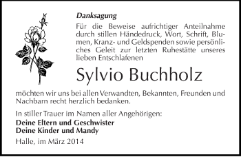 Traueranzeige von Sylvio Buchholz von Mitteldeutsche Zeitung Halle/Saalkreis