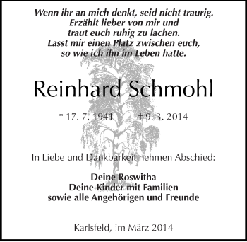 Traueranzeige von Reinhard Schmohl von Mitteldeutsche Zeitung Wittenberg
