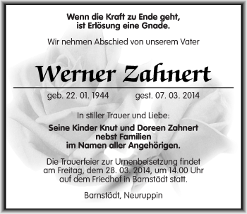Traueranzeige von Werner Zahnert von Mitteldeutsche Zeitung Merseburg/Querfurt