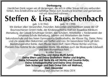 Traueranzeige von Steffen und Lisa Rauschenbach von Mitteldeutsche Zeitung Merseburg/Querfurt