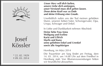 Traueranzeige von Josef Kössler von Mitteldeutsche Zeitung Mansfelder Land