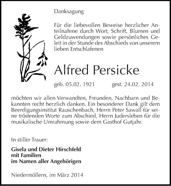 Traueranzeige von Alfred Persicke von Mitteldeutsche Zeitung Naumburg/Nebra