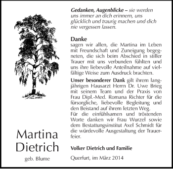 Traueranzeige von Martina Dietrich von Mitteldeutsche Zeitung Merseburg/Querfurt
