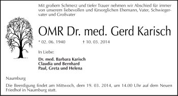 Traueranzeige von Gerd Karisch von Mitteldeutsche Zeitung Naumburg/Nebra