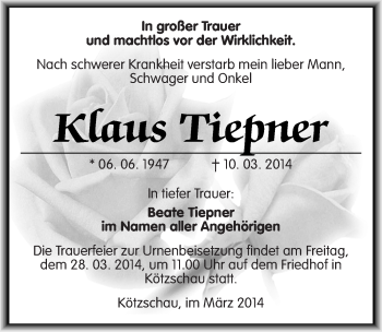 Traueranzeige von Kraus Tiepner von Mitteldeutsche Zeitung Merseburg/Querfurt