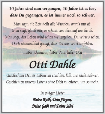 Traueranzeige von Otti Dahle von Mitteldeutsche Zeitung Merseburg/Querfurt