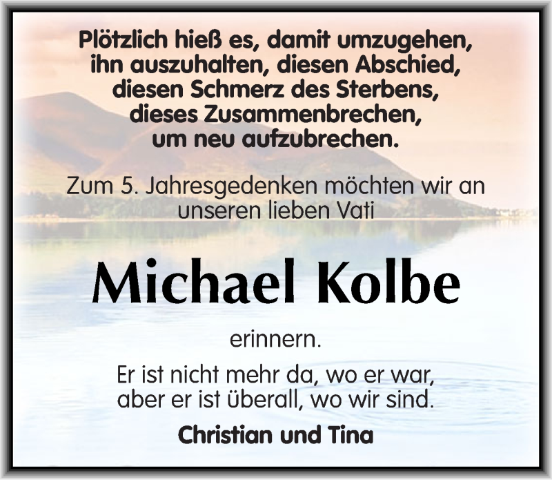  Traueranzeige für Michael Kolbe vom 15.03.2014 aus Mitteldeutsche Zeitung Bitterfeld