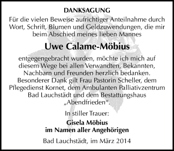 Traueranzeige von Uwe Calame-Möbius von Mitteldeutsche Zeitung Merseburg/Querfurt