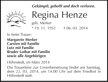 Traueranzeige von Regina Henze von Mitteldeutsche Zeitung Halle/Saalkreis