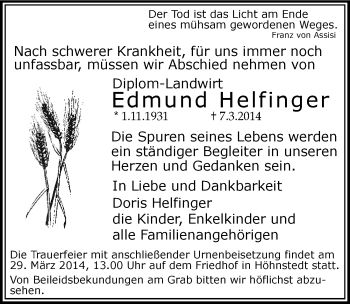 Traueranzeige von Edmund Helfinger von Mitteldeutsche Zeitung Halle/Saalkreis