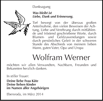 Traueranzeige von Wolfram Werner von Mitteldeutsche Zeitung Naumburg/Nebra