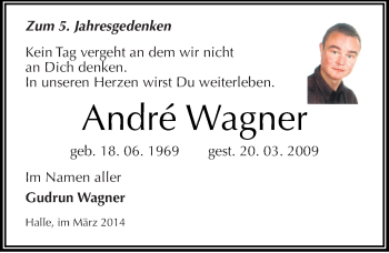 Traueranzeige von Andre Wagner von Mitteldeutsche Zeitung Halle/Saalkreis