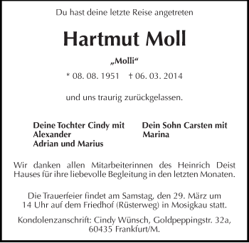 Traueranzeige von Hartmut Moll von Mitteldeutsche Zeitung Dessau-Roßlau