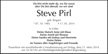 Traueranzeige von Steve Pirl von Mitteldeutsche Zeitung Aschersleben