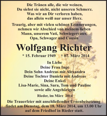 Traueranzeige von Wolfgang Richter von Mitteldeutsche Zeitung Quedlinburg