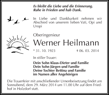 Traueranzeige von Werner Heilmann von Mitteldeutsche Zeitung Wittenberg