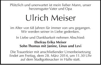 Traueranzeige von Ulrich Meiser von Mitteldeutsche Zeitung Halle/Saalkreis