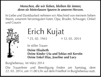 Traueranzeige von Erich Kujat von Mitteldeutsche Zeitung Halle/Saalkreis