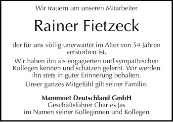 Traueranzeige von Rainer Fietzeck von Mitteldeutsche Zeitung