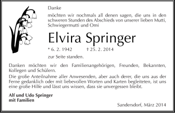 Traueranzeige von Elvira Springer von Mitteldeutsche Zeitung Bitterfeld