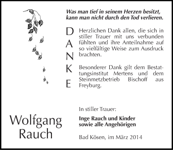 Traueranzeige von Wolfgang Rauch von Mitteldeutsche Zeitung Naumburg/Nebra