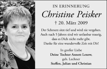 Traueranzeige von Christine Peisker von Mitteldeutsche Zeitung Naumburg/Nebra