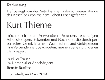 Traueranzeige von Kurt Thieme von Mitteldeutsche Zeitung Halle/Saalkreis