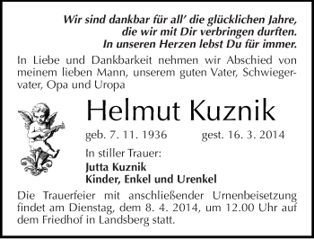 Traueranzeige von Helmut Kuznik von Mitteldeutsche Zeitung Halle/Saalkreis