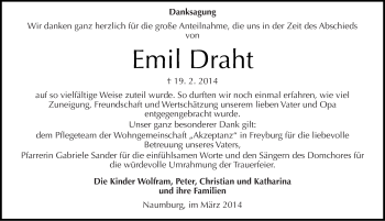 Traueranzeige von Emil Draht von Mitteldeutsche Zeitung Naumburg/Nebra