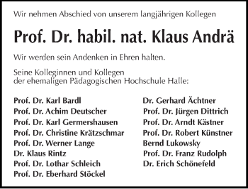 Traueranzeige von Klaus Andrä von Mitteldeutsche Zeitung Halle/Saalkreis