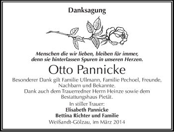Traueranzeige von Otto Pannicke von Mitteldeutsche Zeitung Köthen