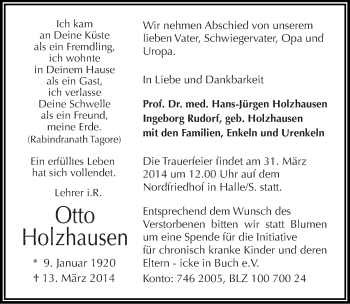 Traueranzeige von Otto Holzhausen von Mitteldeutsche Zeitung Halle/Saalkreis