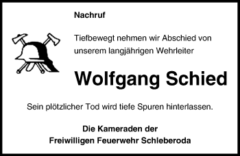 Traueranzeige von Wolfgang Schied von Mitteldeutsche Zeitung Naumburg/Nebra