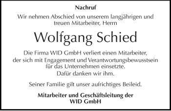 Traueranzeige von Wolfgang Schied von Mitteldeutsche Zeitung Naumburg/Nebra