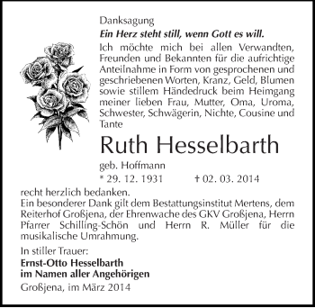 Traueranzeige von Ruth Hesselbarth von Mitteldeutsche Zeitung Naumburg/Nebra