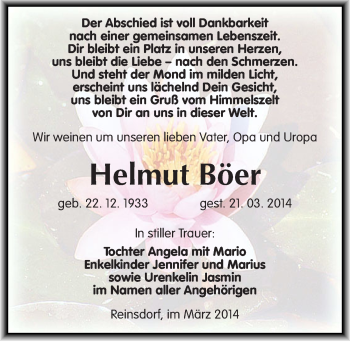 Traueranzeige von Helmut Böer von Mitteldeutsche Zeitung Naumburg/Nebra